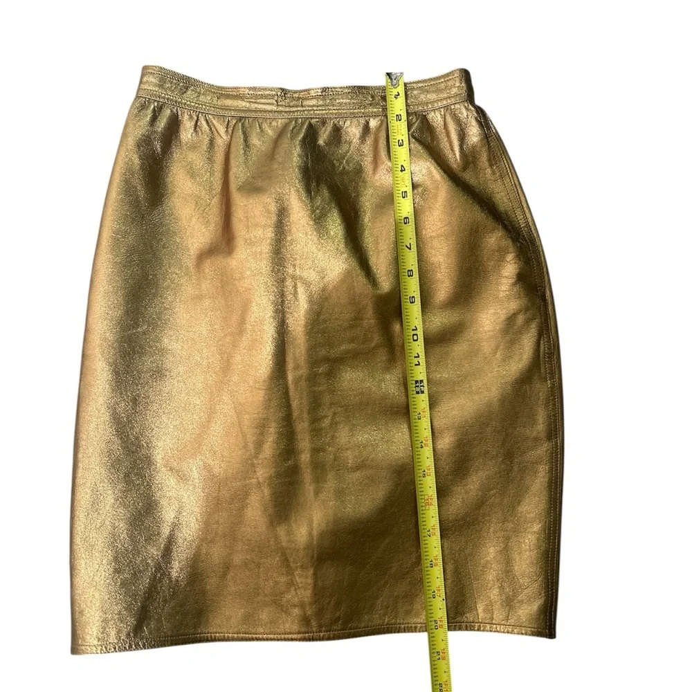 Ungaro Parallele Vintage Metallic Pencil Leather Skirt Made in Italy Size 8
